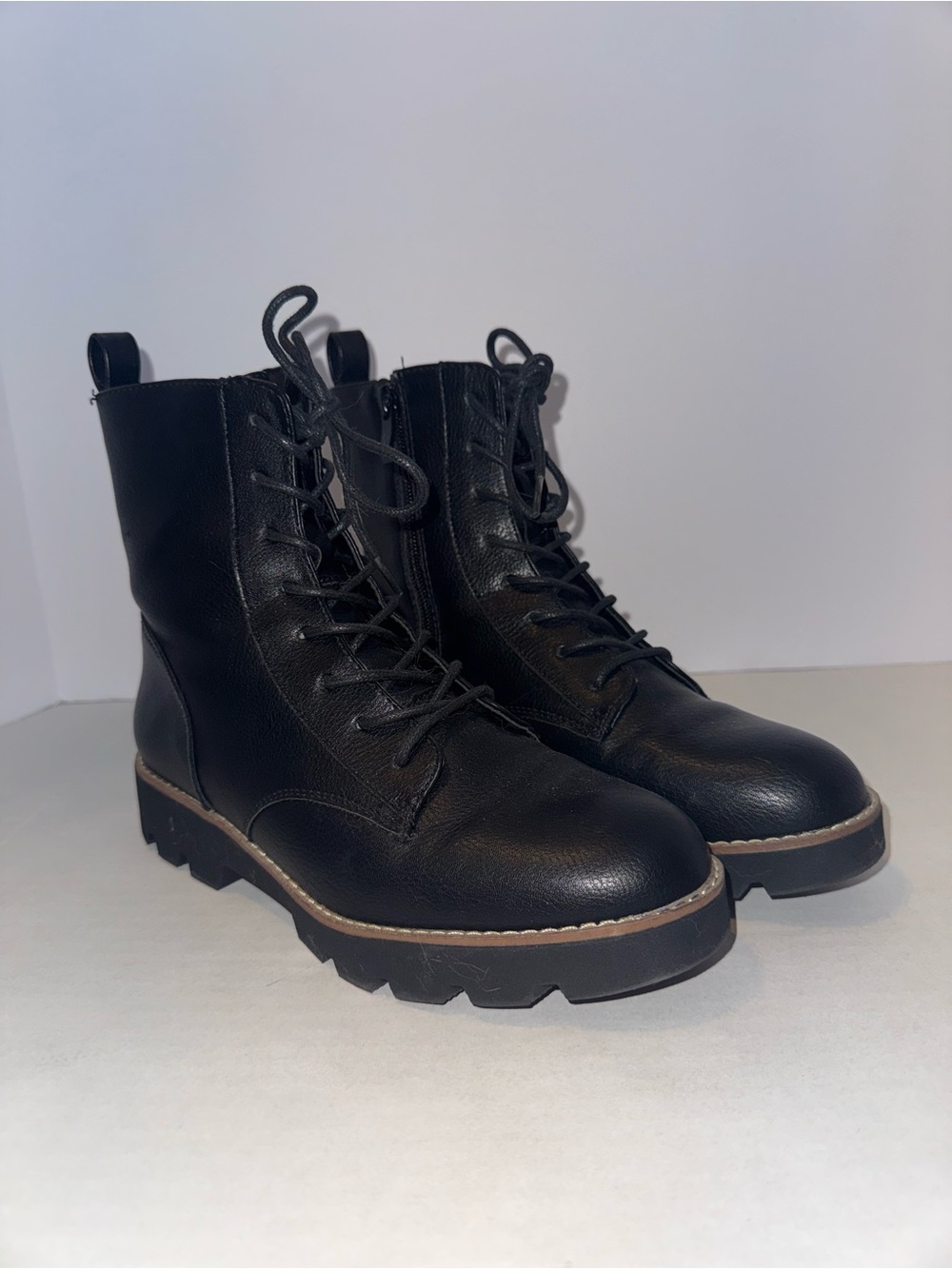 Black Lace-Up Combat Boots with Lug Sole